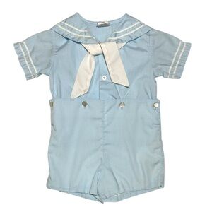 EUC Vintage C.I.Castro baby blue button on romper sailor outfit size 18/24mo